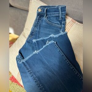 MOTHER Dark Blue Frayed Ankle Jeans
